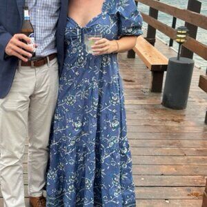 Caroline Constas Blue Floral Short Sleeve Cotton Midi to Maxi Dress M $495